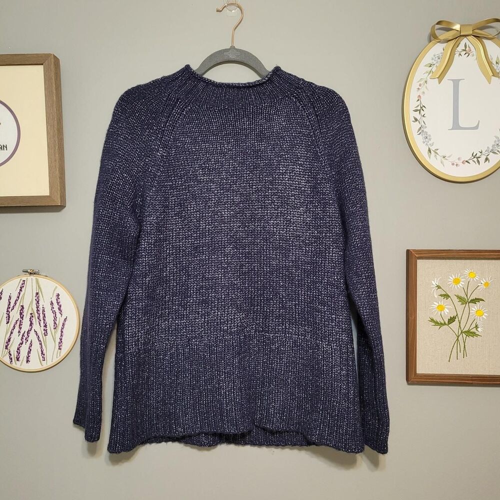 NWT Talbots Navy Blue Chunky Knit Mock Neck Sweater with Silver Sparkle M